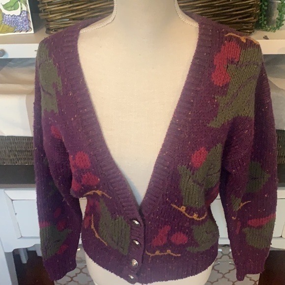 P.S. Sport Vintage Purple/Green 4- Button V-Front Cardigan Sweater, Small Petite - Picture 3 of 11